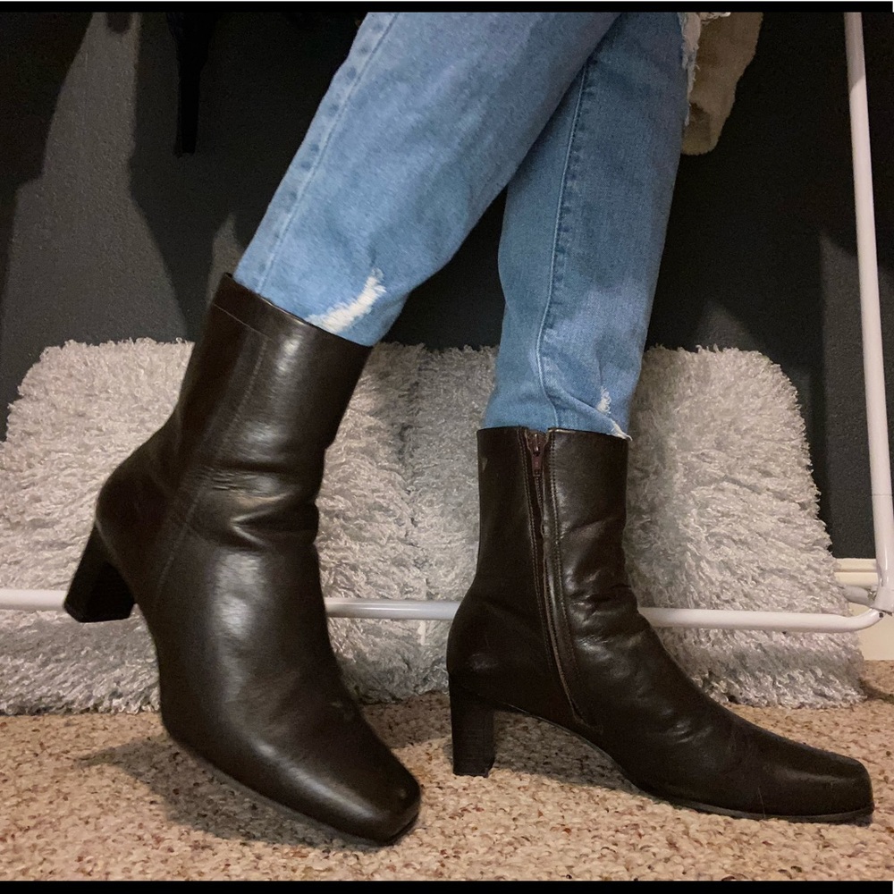 Dark brown booties.